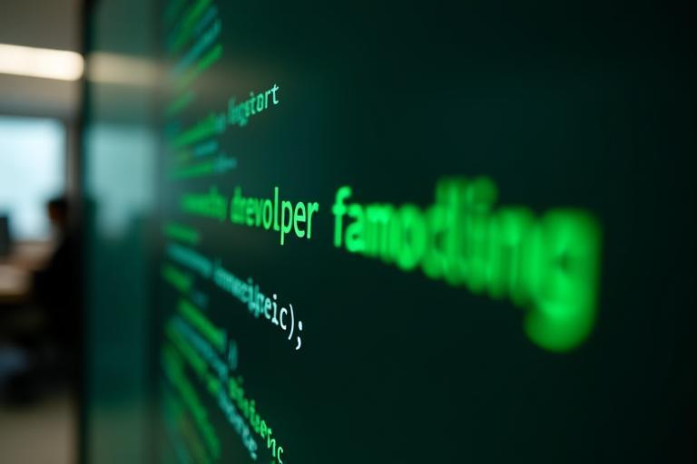 Green code on developer screen